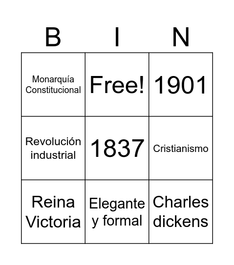 Época victoriana Bingo Card