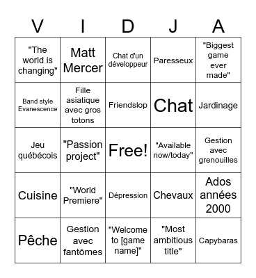 Mathieu Péloquin Palooza Bingo Card