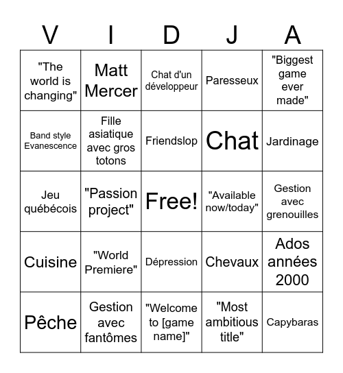 Mathieu Péloquin Palooza Bingo Card