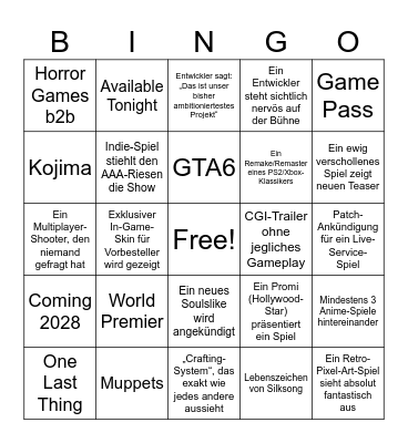 Summer Games Fest Bingo Card