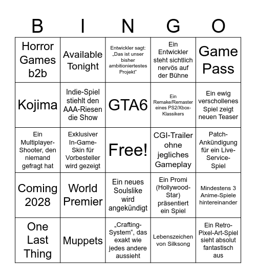 Summer Games Fest Bingo Card