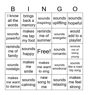 Playlist Bingo Card