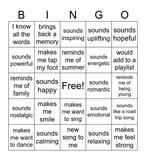Playlist Bingo Card