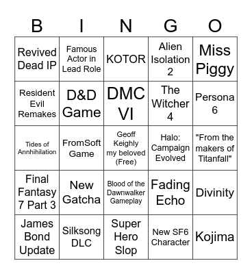 Summer Game Fest Bingo Card
