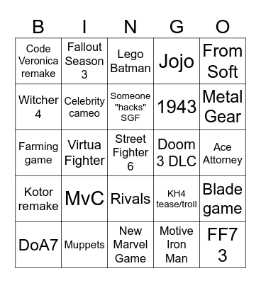 Summer Games Fest Bingo Card