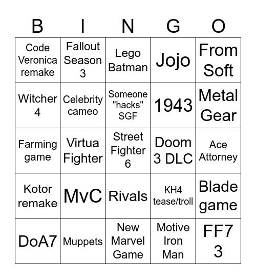 Summer Games Fest Bingo Card