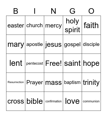 religion bingo Card