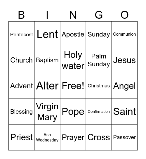 Religion Bingo Card