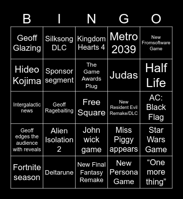 Summer game fest Bingo Card