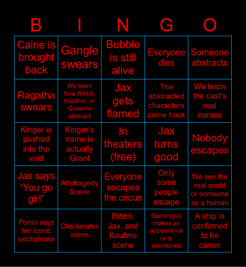 TADC finale predictions Bingo Card
