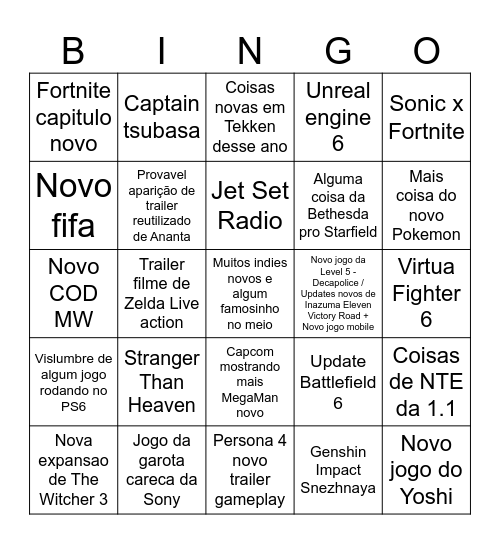 Bingo Card - Summer Game Fest 2026 Bingo Card
