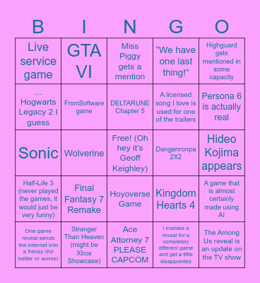 Summer Games Fest 2026! Bingo Card