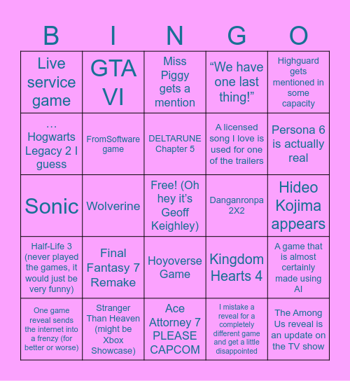 Summer Games Fest 2026! Bingo Card