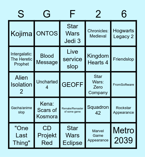 SGF 2026 BINGO CARD Bingo Card