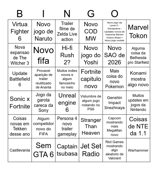 Bingo Card - Summer Game Fest 2026 Bingo Card
