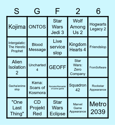 SGF 2026 BINGO CARD Bingo Card
