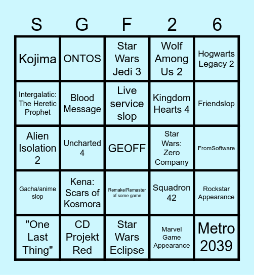 SGF 2026 BINGO CARD Bingo Card