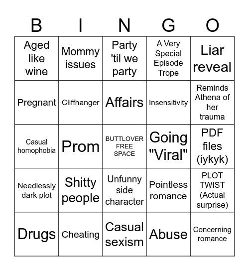 Teen Drama-des Bingo Card
