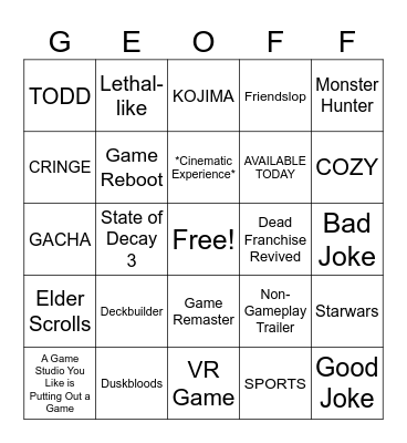 Summer Games Fest 2026 Bingo Card