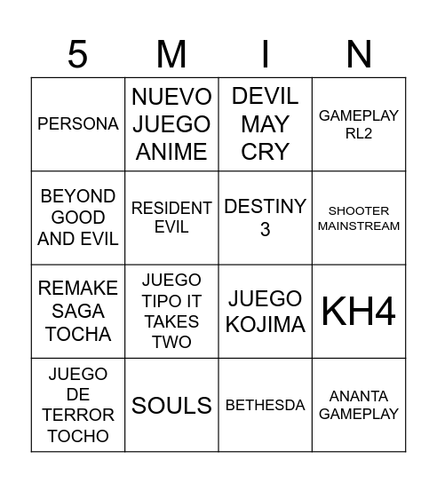 SUMMER GAME FEST Bingo Card