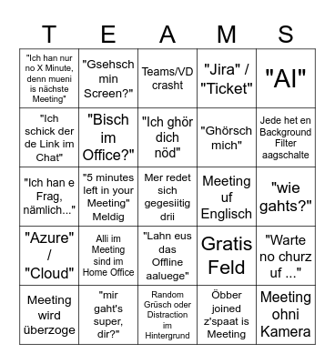 Teams Meeting Bingo - CH Bingo Card