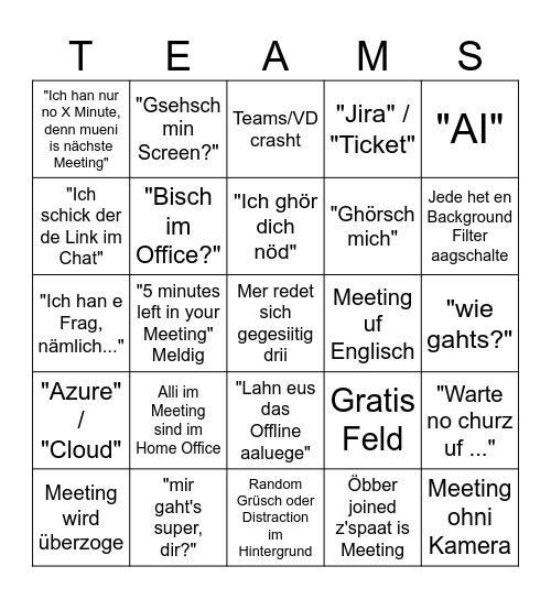 Teams Meeting Bingo - CH Bingo Card