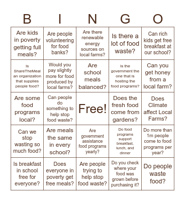 Food Access Bingo Card