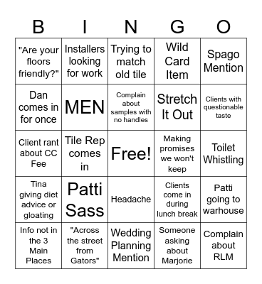 Friendly Floors Bingo Card