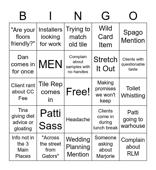 Friendly Floors Bingo Card