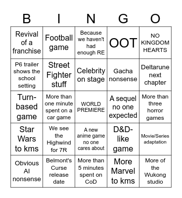E3 week Bingo Card