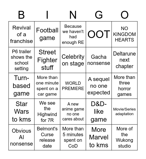 E3 week Bingo Card