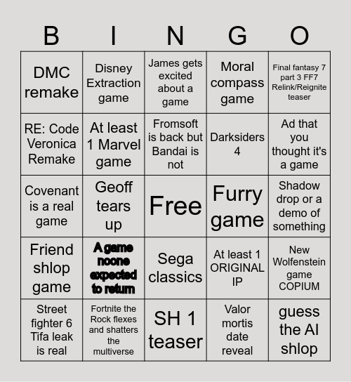 SGF Bingo Card