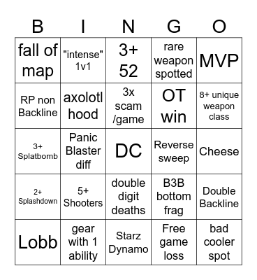 Splatoon 3 Open Bingo Card