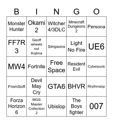 Summer Games Fest 2026 Bingo Card