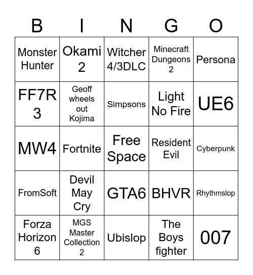 Summer Games Fest 2026 Bingo Card