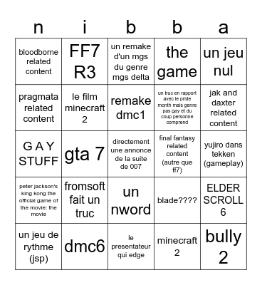 bwahbwah Bingo Card
