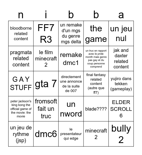 bwahbwah Bingo Card