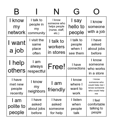 Networking Bingo Card