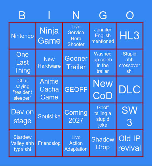 Untitled Bingo Card