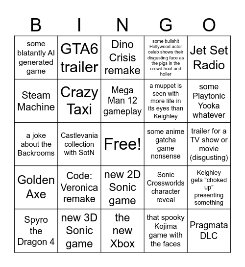 Summer Game Fest 2026 Bingo Card