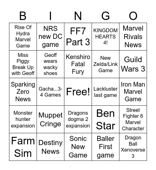 Summer Game Fest Bingo Card