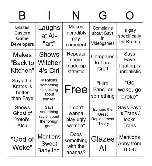 Asmongold GOW Bingo Card
