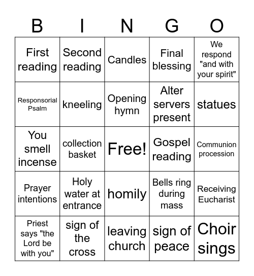 Mass Bingo Card