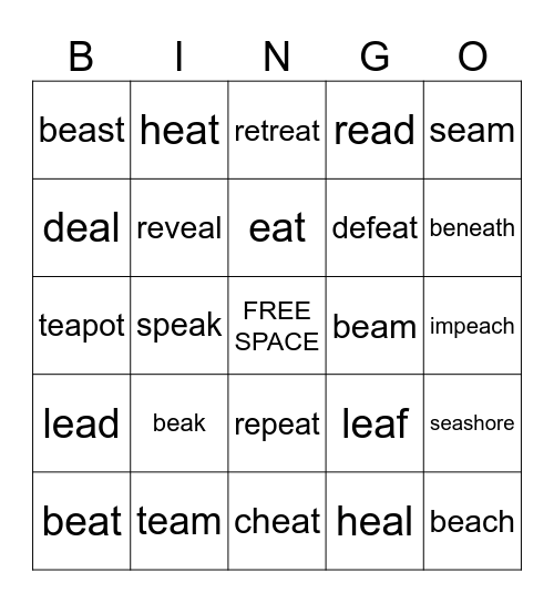 EA words Bingo Card