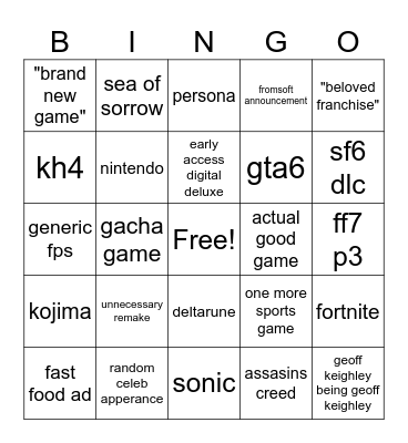 Summer Games Fest 2026 Bingo Card