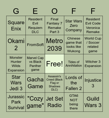 Summer Game Fest ‘26 Bingo Card