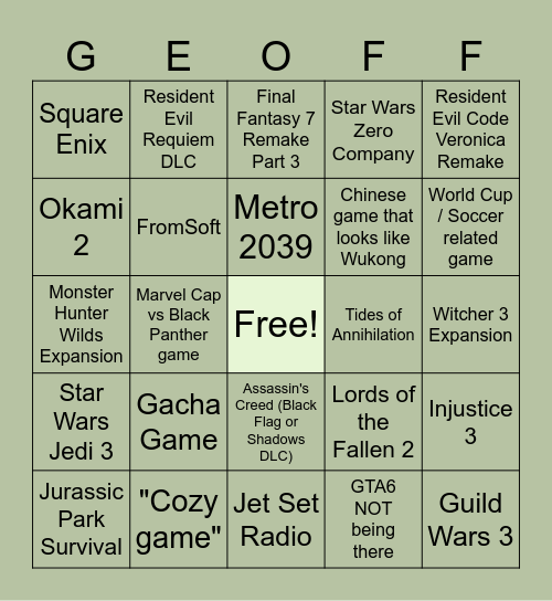 Summer Game Fest ‘26 Bingo Card