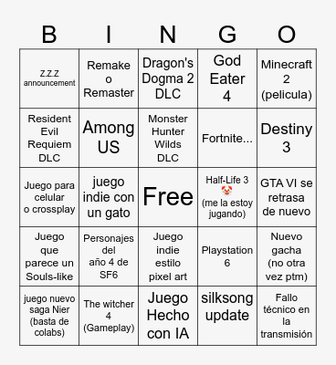 Summer Game Fest Bingo Card