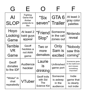 Summer Games Fest 2026 Bingo Card
