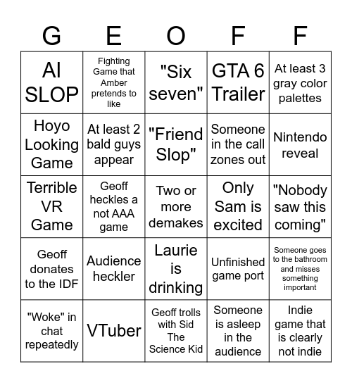 Summer Games Fest 2026 Bingo Card